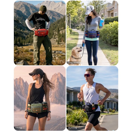 AiryLeben Fanny Pack with 2 Water Bottle Holder for Women Men, Waist Bag, Lightweight, Breathable, Adjustable, Hydration Waist Pack for Hiking Dog Walking Running Travel