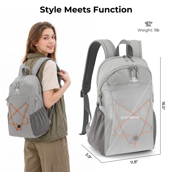 AiryLeben Small Commuter Travel Backpack, Lightweight Laptop Backpack for Women Men, College Backpack Fits 14-inch Laptops, Multi-pocket, Water Resistant, 18L Casual Daypack for Light Outdoor & Work
