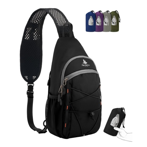 AiryLeben Packable Crossbody Sling Bag for Men Women RFID Lightweight Travel Daypack, 7L, 0.68 lb, Anti-theft Sling Backpack, Breathable Air Flow Shoulder Strap, Phone Pocket, Water resistant Small Hiking Bag