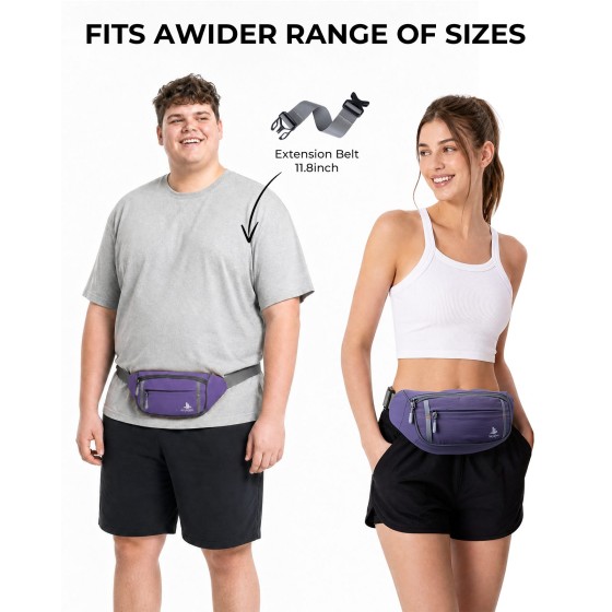 AiryLeben 2.5L Fanny Pack for Women Men, RFID Blocking Crossbody Belt Bag, Purple, Lightweight Water-Resistant Fabric, Adjustable Belt, Breathable Back Padding, Waist Bag for Running Hiking Dog Walking