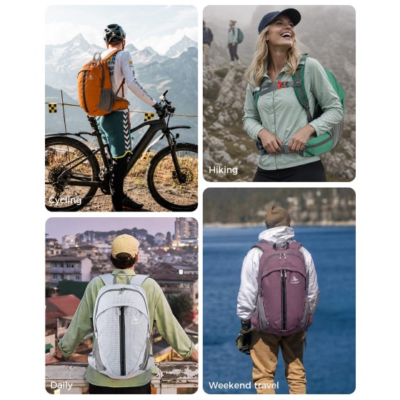 AiryLeben 25L Hiking Backpack with Helmet Holder and Rain Cover, Lightweight Camping Travel Day pack Cycling Backpack for Women Men