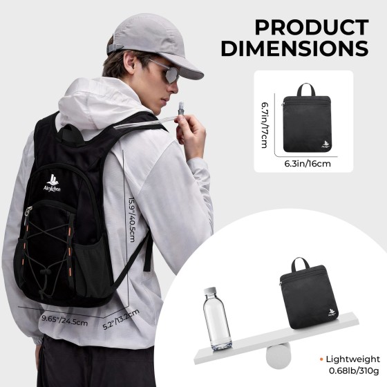AiryLeben 14L Small Hiking Backpack,Lightweight Packable Travel Daypack for Men Women, Quick Phone Pocket, Breathable Material, Water Resistant, Adjustable Straps, Emergency Whistle, Commuting Cycling