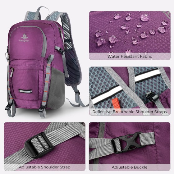 AiryLeben 20L Small Hiking Backpack for Women Men, Lightweight Packable Daypack, Water-Resistant Fabric, Quick Access Pocket, Adjustable Strap, Foldable Day pack for Camping, Cycling, Travel