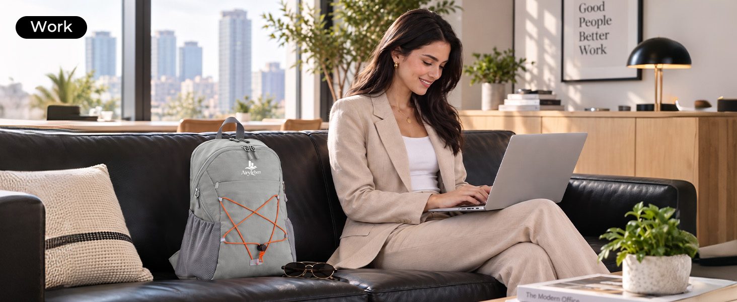 AiryLeben Small Commuter Travel Backpack, Lightweight Laptop Backpack for Women Men, College Backpack Fits 14-inch Laptops, Multi-pocket, Water Resistant, 18L Casual Daypack for Light Outdoor & Work