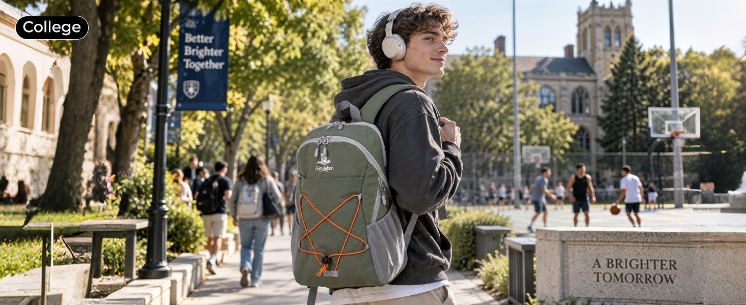 AiryLeben Small Commuter Travel Backpack, Lightweight Laptop Backpack for Women Men, College Backpack Fits 14-inch Laptops, Multi-pocket, Water Resistant, 18L Casual Daypack for Light Outdoor & Work